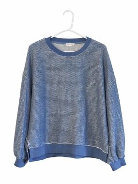 Tribal Blue & Cream Popcorn Knit Drop Shoulder Long Sleeve Loose Fit Sweater
